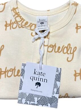 Kate Quinn-Organic cotton-Beige-Henley cotton S/S tee shirt-HOWDY-Cowboy top NEW